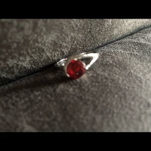 Silver Tone Ring w/ Man made Garnet Stone